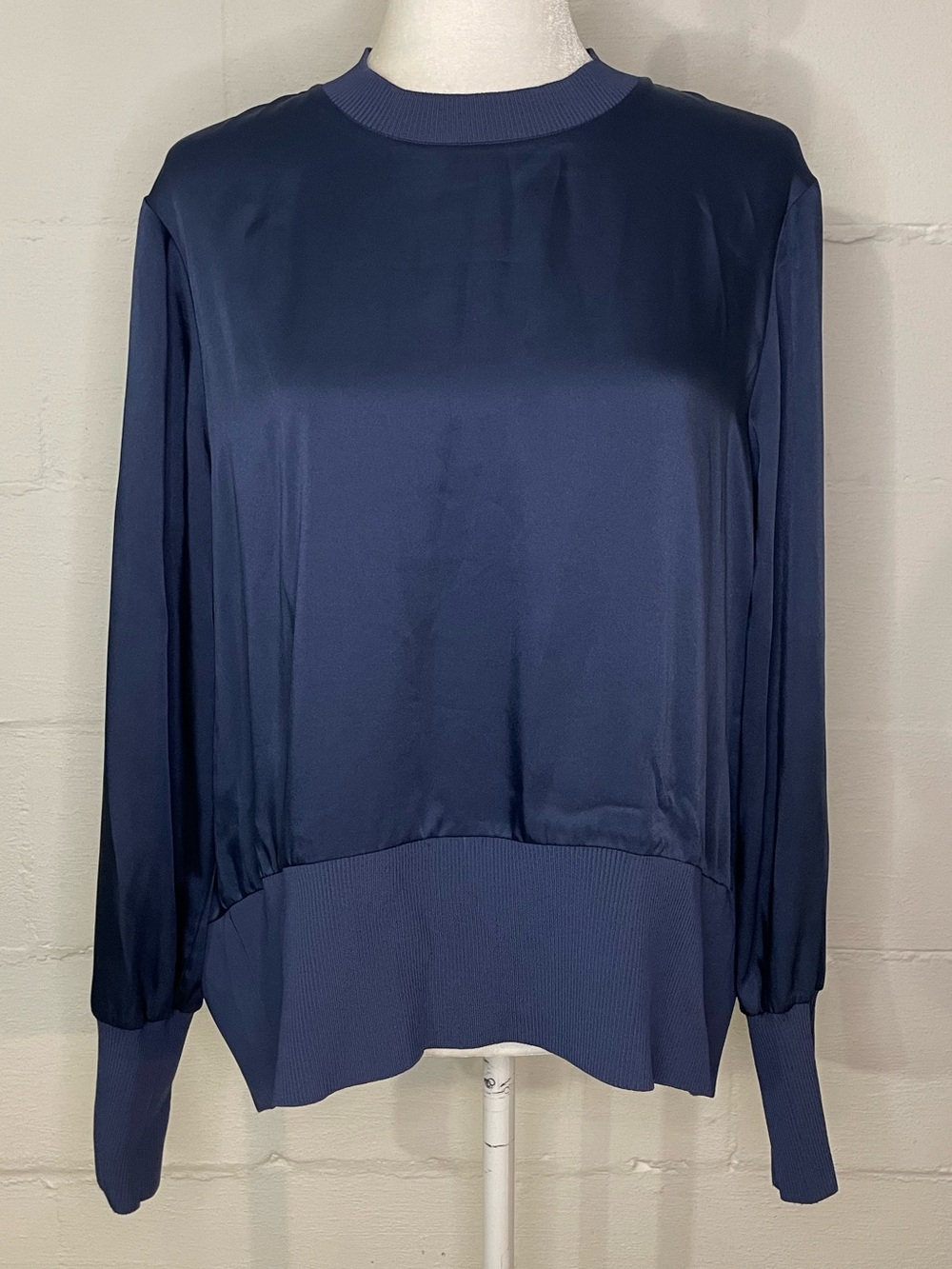 Ted Baker Navy Satin-Front Long Sleeve Top